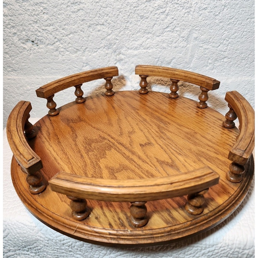Vintage Solid Wood Oak Lazy Susan 13" Turnrable Rotating Turntable MCM